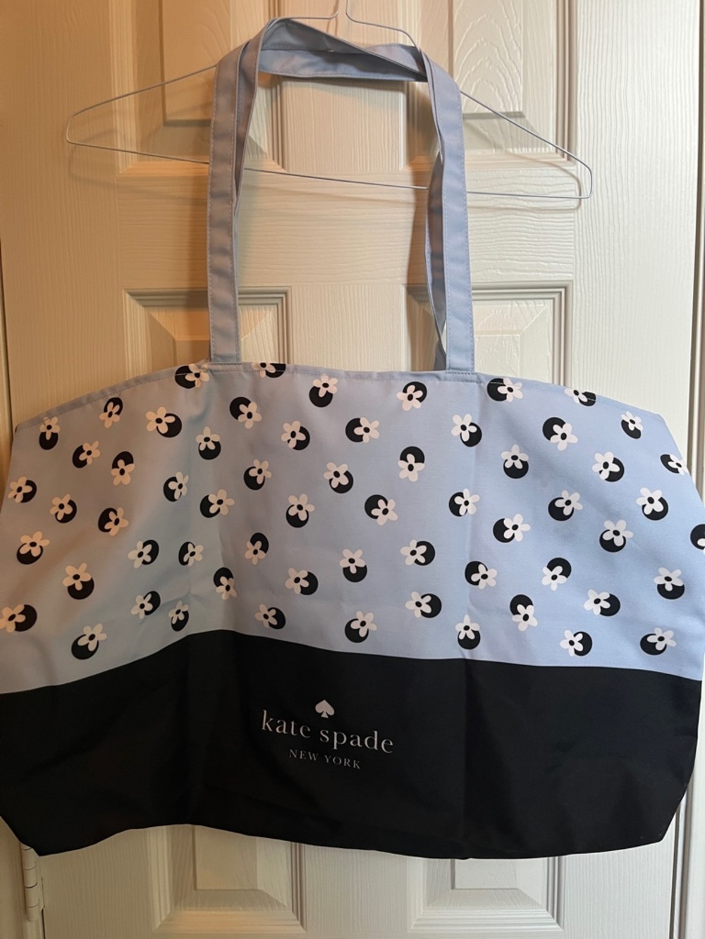 kate spade light blue and black floral canvas tote